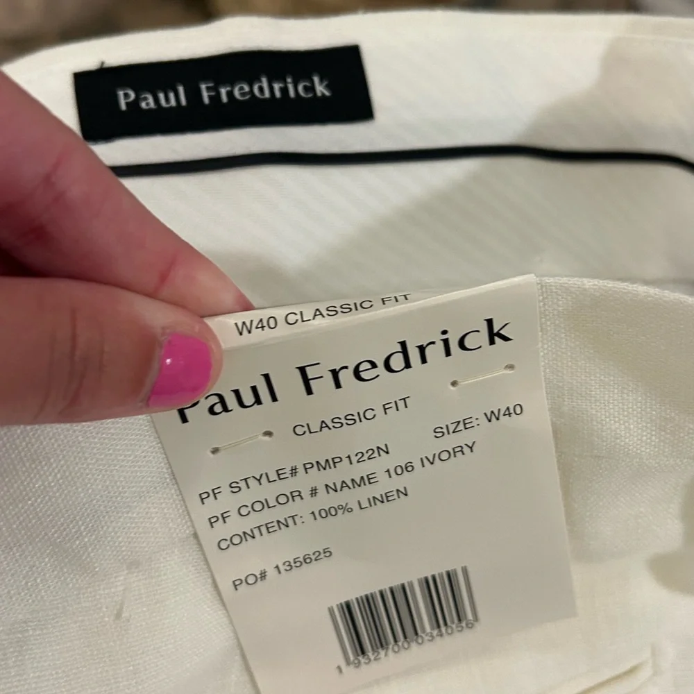 PAUL FREDRICK - men’s Ivory Linen Pants NWT